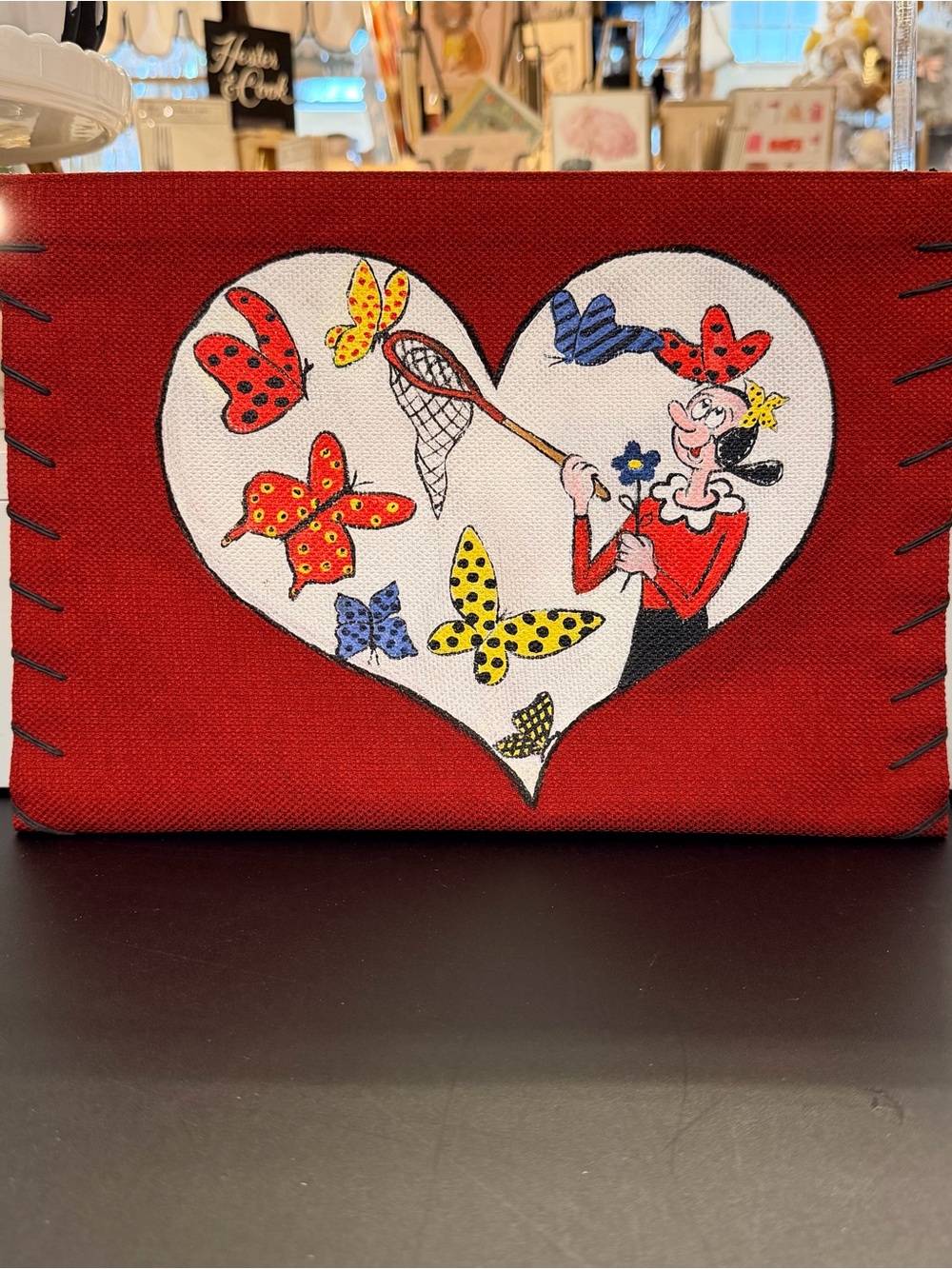 Red Heart Butterfly Canvas Clutch - Unbranded
